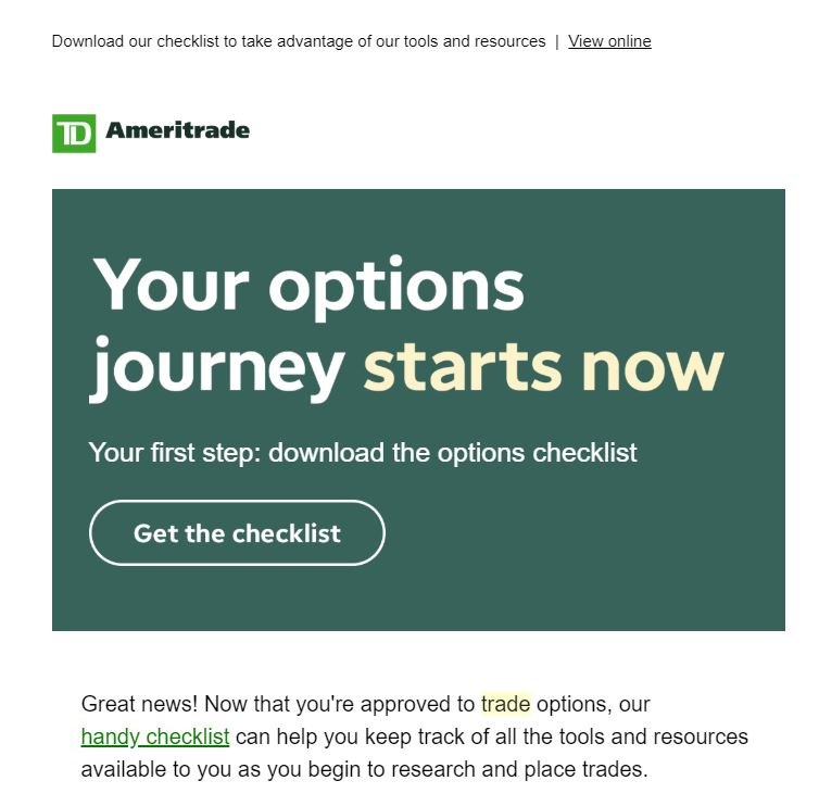 Options trading welcome email